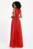 Illusion scoop neckline Chiffon bridesmaid dresses women's formal evening dress gowns