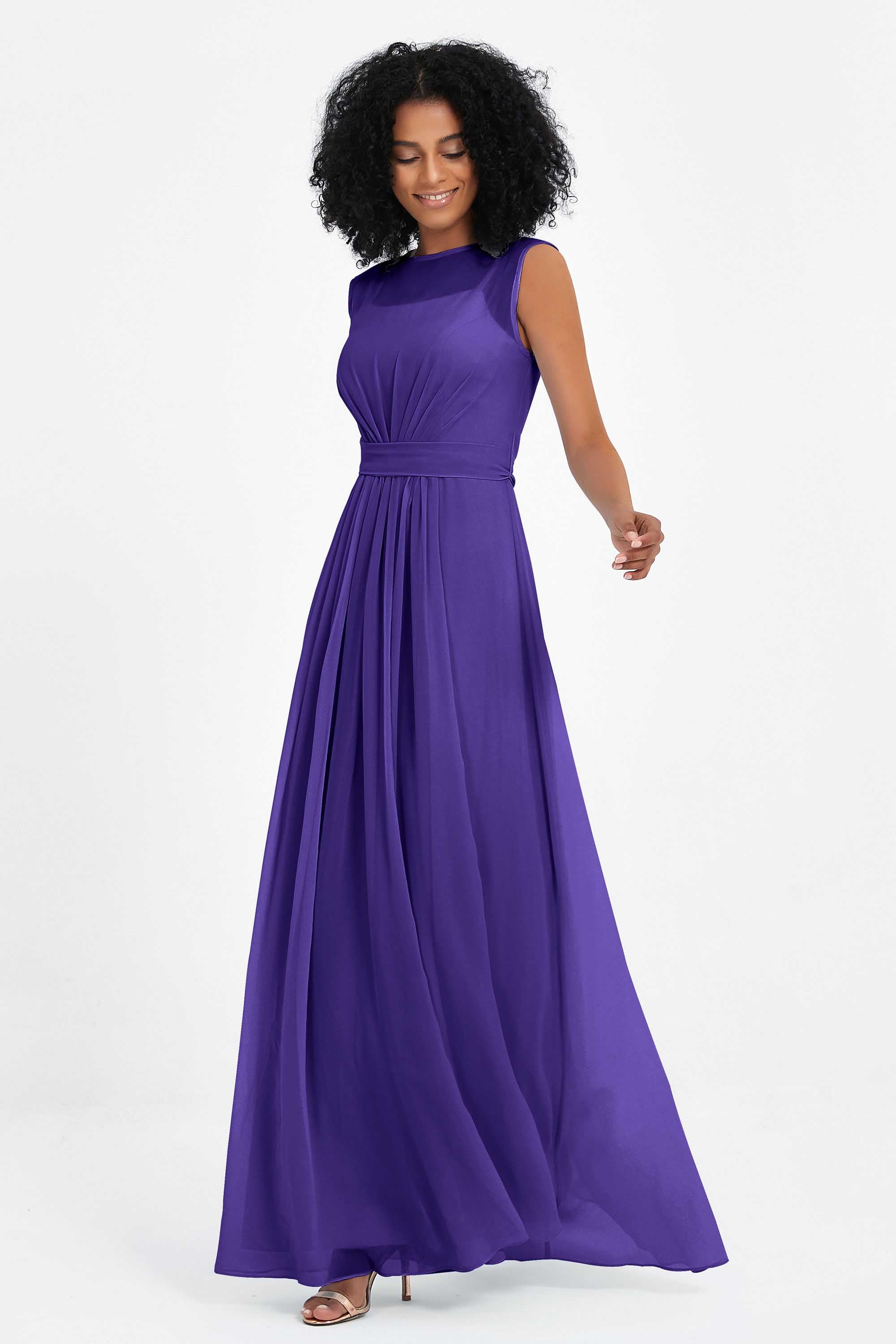 Illusion scoop neckline Chiffon bridesmaid dresses women's formal evening dress gowns