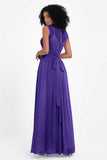 Illusion scoop neckline Chiffon bridesmaid dresses women's formal evening dress gowns
