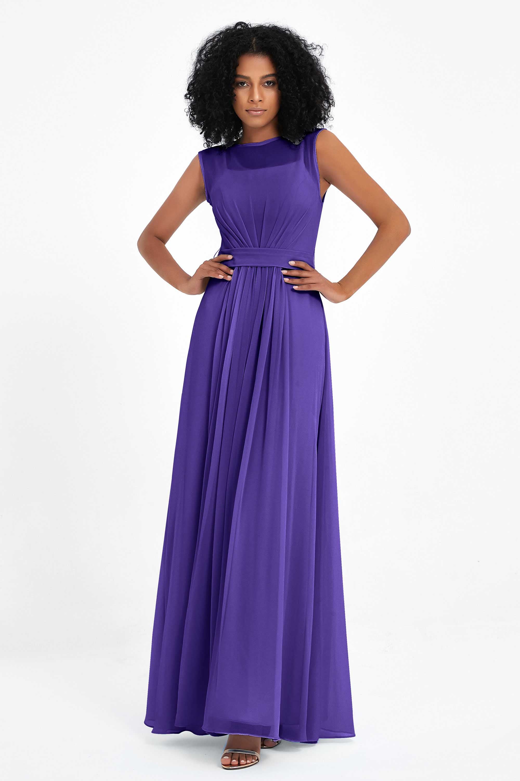 Illusion scoop neckline Chiffon bridesmaid dresses women's formal evening dress gowns