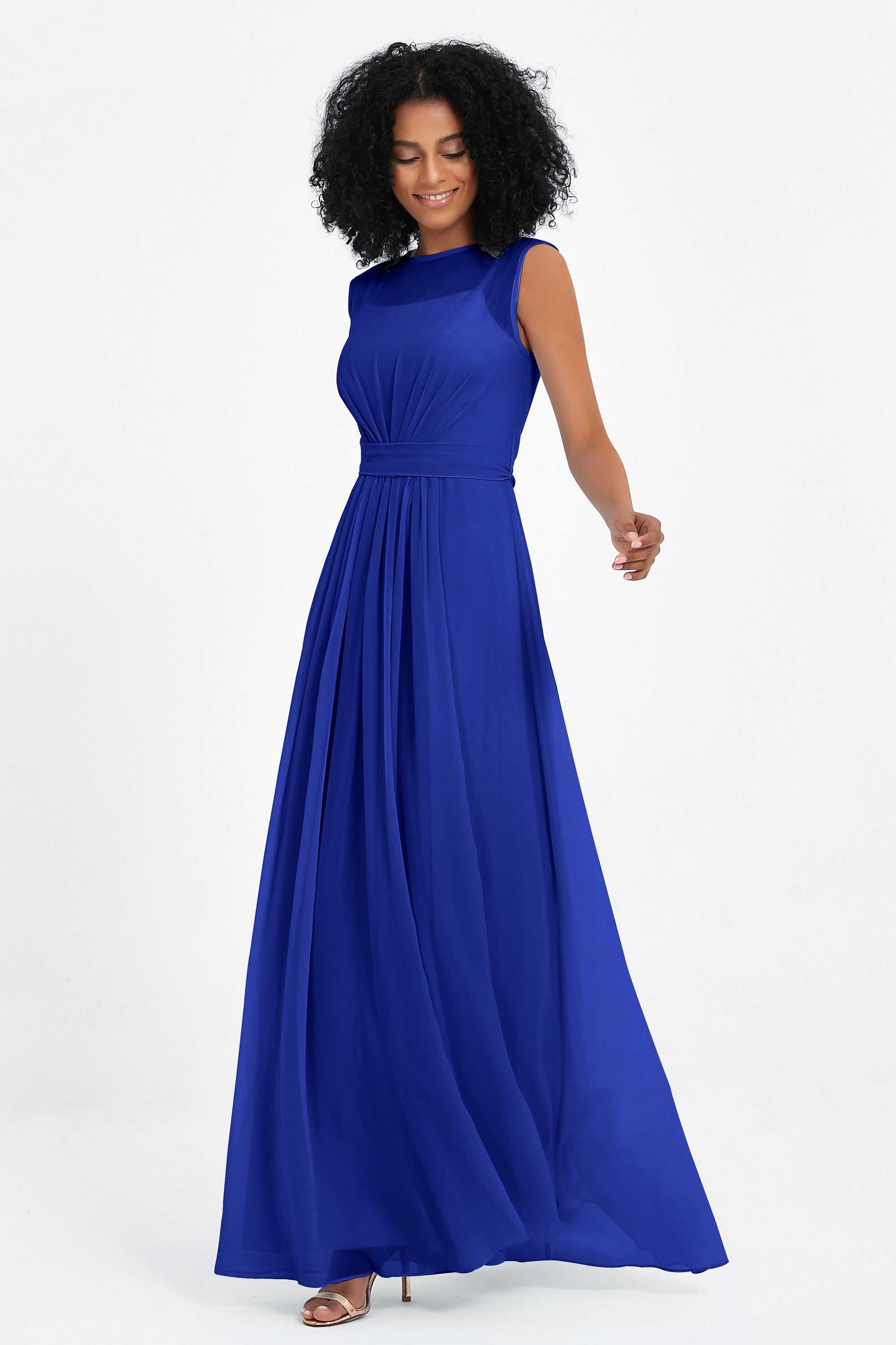Illusion scoop neckline Chiffon bridesmaid dresses women's formal evening dress gowns