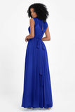 Illusion scoop neckline Chiffon bridesmaid dresses women's formal evening dress gowns