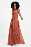 Illusion scoop neckline Chiffon bridesmaid dresses women's formal evening dress gowns