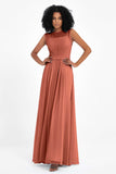 Illusion scoop neckline Chiffon bridesmaid dresses women's formal evening dress gowns