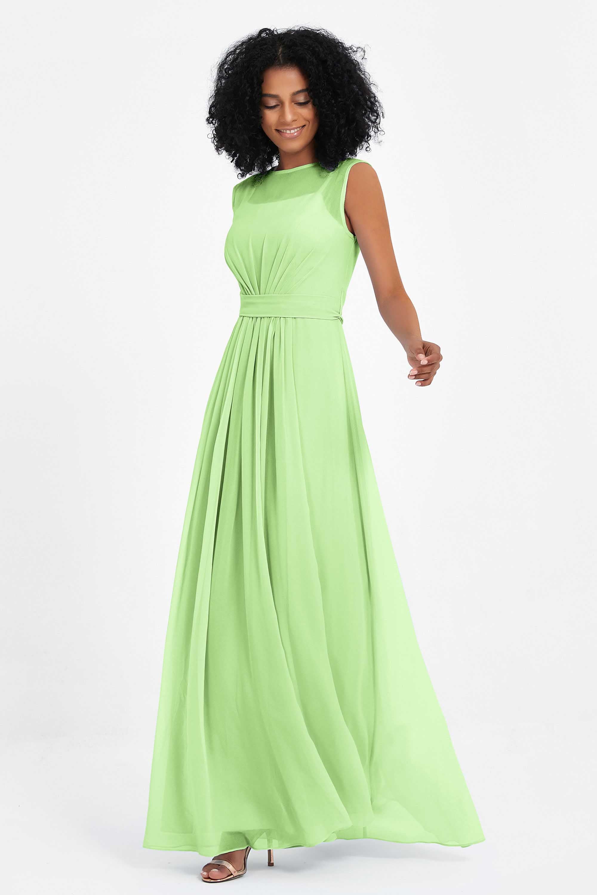 Illusion scoop neckline Chiffon bridesmaid dresses women's formal evening dress gowns