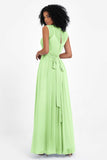 Illusion scoop neckline Chiffon bridesmaid dresses women's formal evening dress gowns