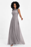 Illusion scoop neckline Chiffon bridesmaid dresses women's formal evening dress gowns