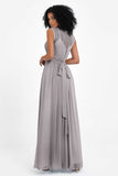 Illusion scoop neckline Chiffon bridesmaid dresses women's formal evening dress gowns