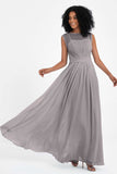 Illusion scoop neckline Chiffon bridesmaid dresses women's formal evening dress gowns