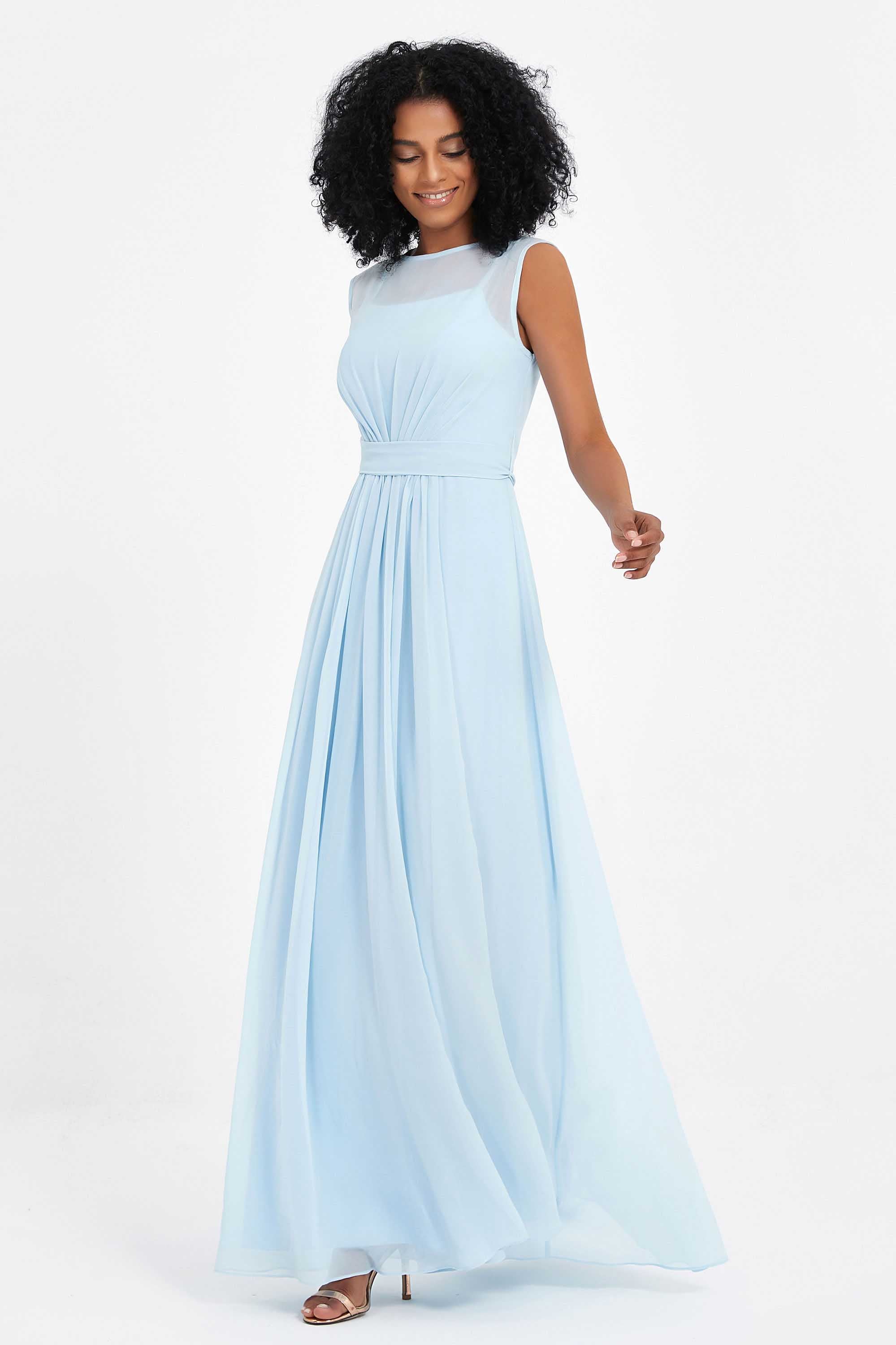 Illusion scoop neckline Chiffon bridesmaid dresses women's formal evening dress gowns