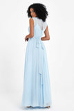 Illusion scoop neckline Chiffon bridesmaid dresses women's formal evening dress gowns