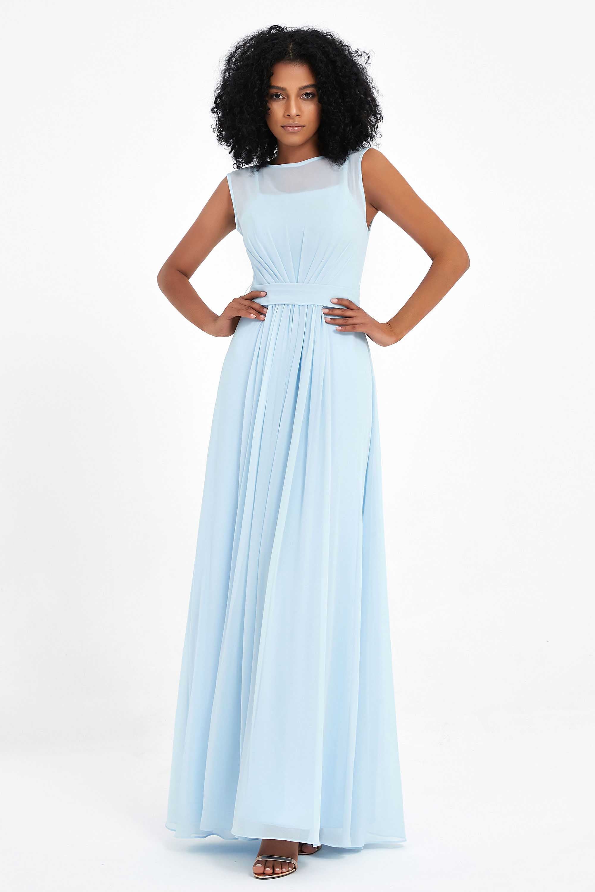 Illusion scoop neckline Chiffon bridesmaid dresses women's formal evening dress gowns