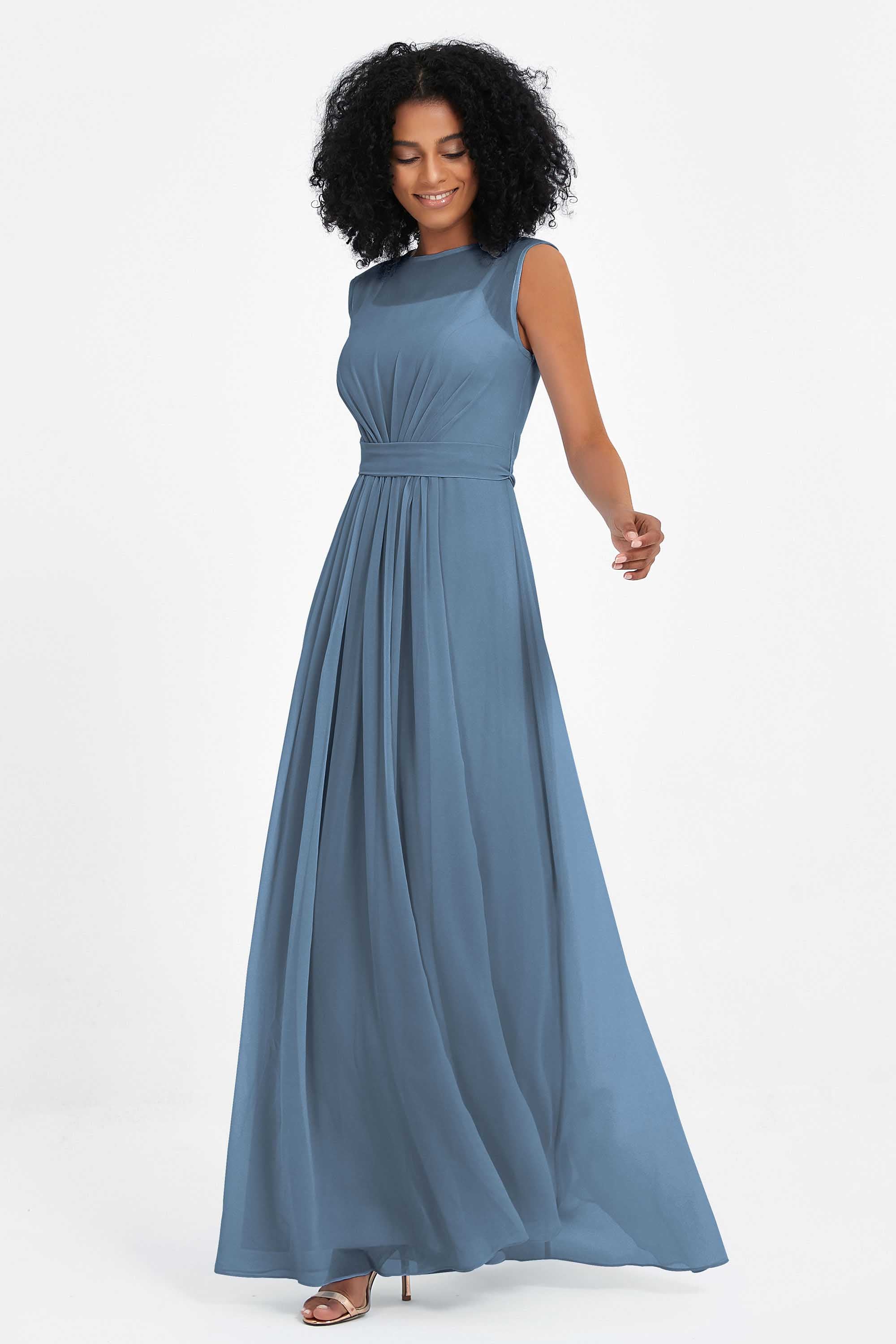 Illusion scoop neckline Chiffon bridesmaid dresses women's formal evening dress gowns