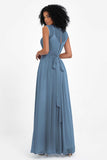Illusion scoop neckline Chiffon bridesmaid dresses women's formal evening dress gowns