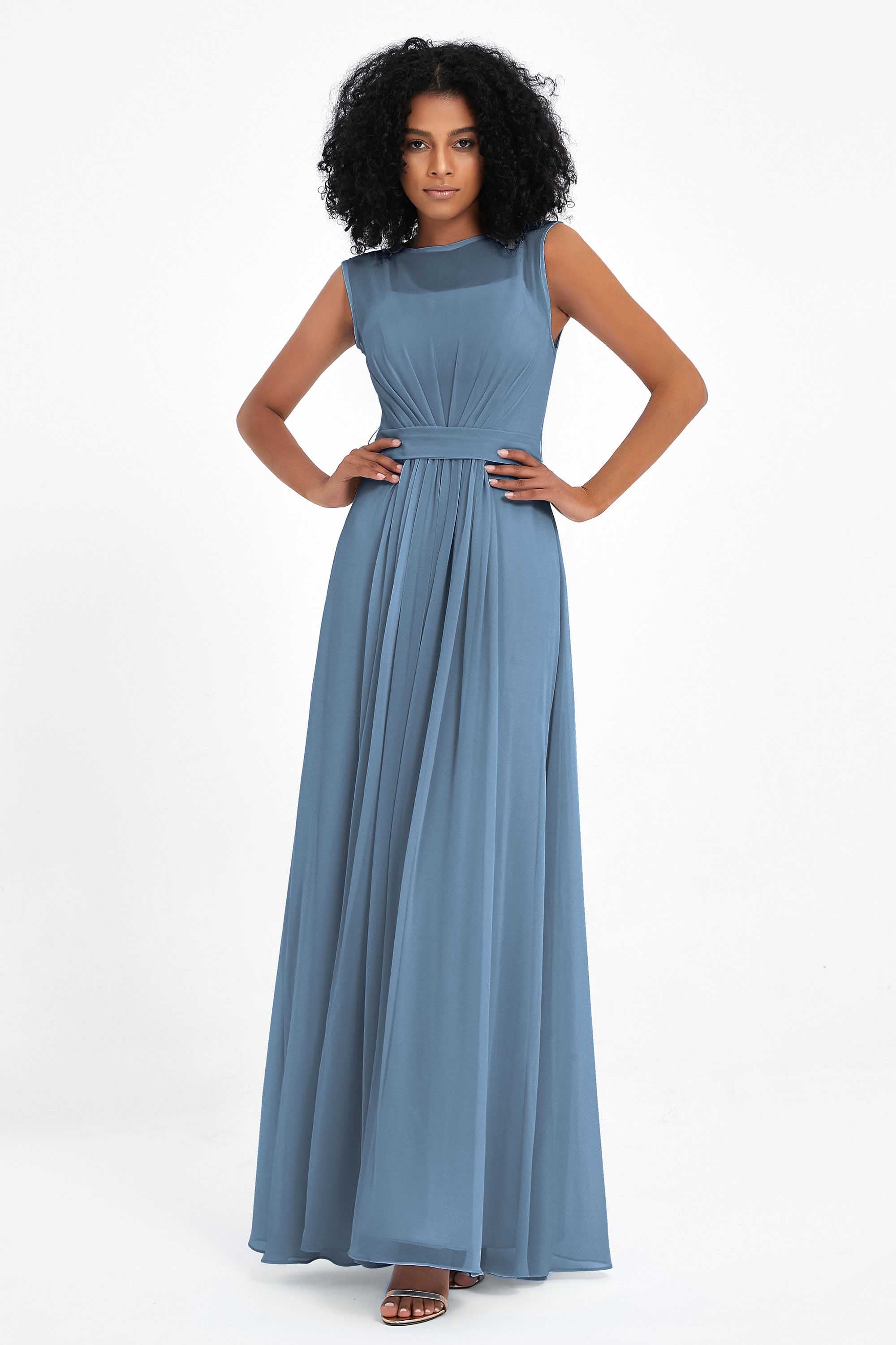 Illusion scoop neckline Chiffon bridesmaid dresses women's formal evening dress gowns