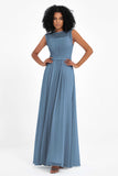 Illusion scoop neckline Chiffon bridesmaid dresses women's formal evening dress gowns