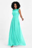 Illusion scoop neckline Chiffon bridesmaid dresses women's formal evening dress gowns