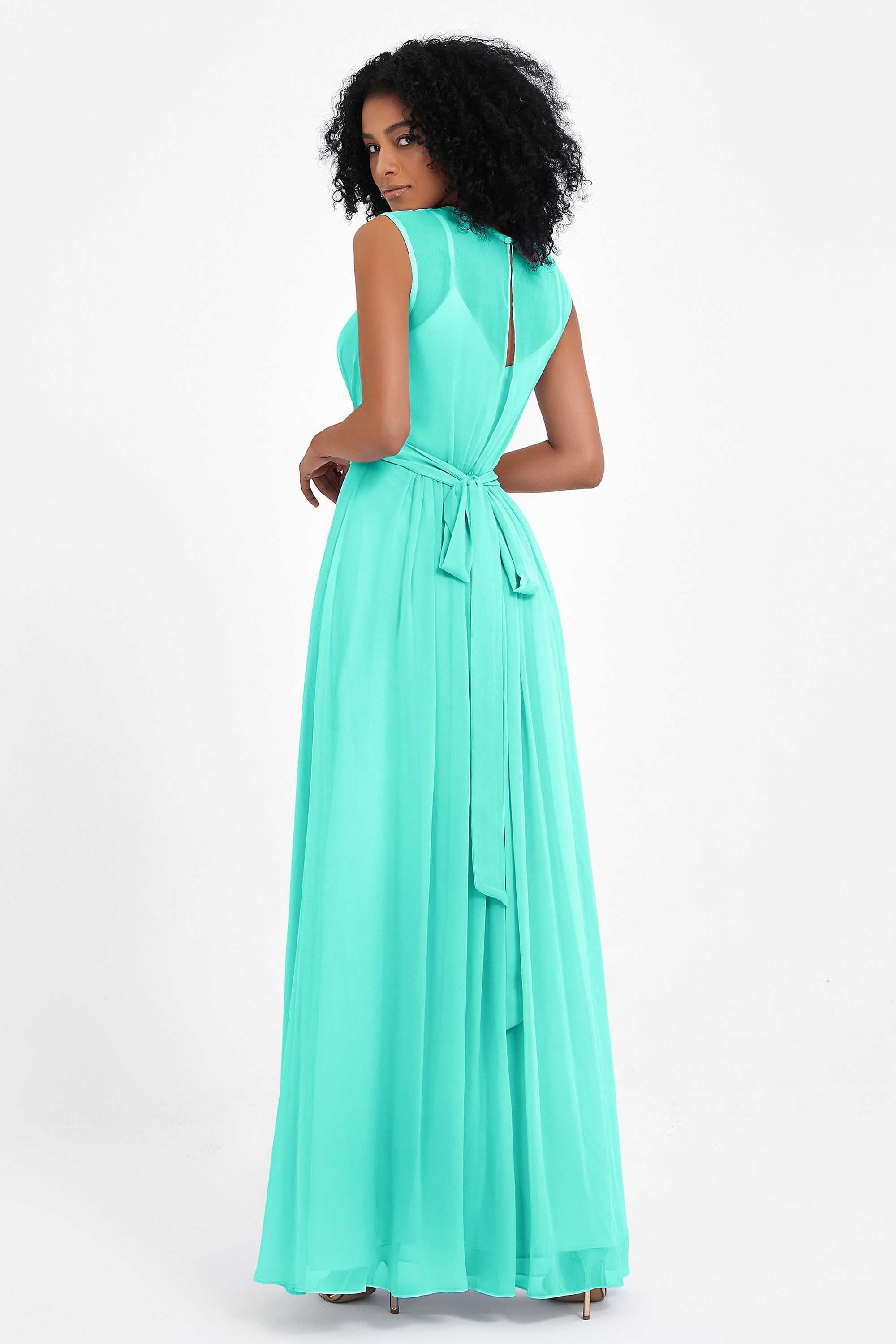 Illusion scoop neckline Chiffon bridesmaid dresses women's formal evening dress gowns