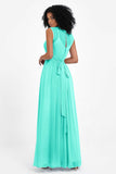 Illusion scoop neckline Chiffon bridesmaid dresses women's formal evening dress gowns
