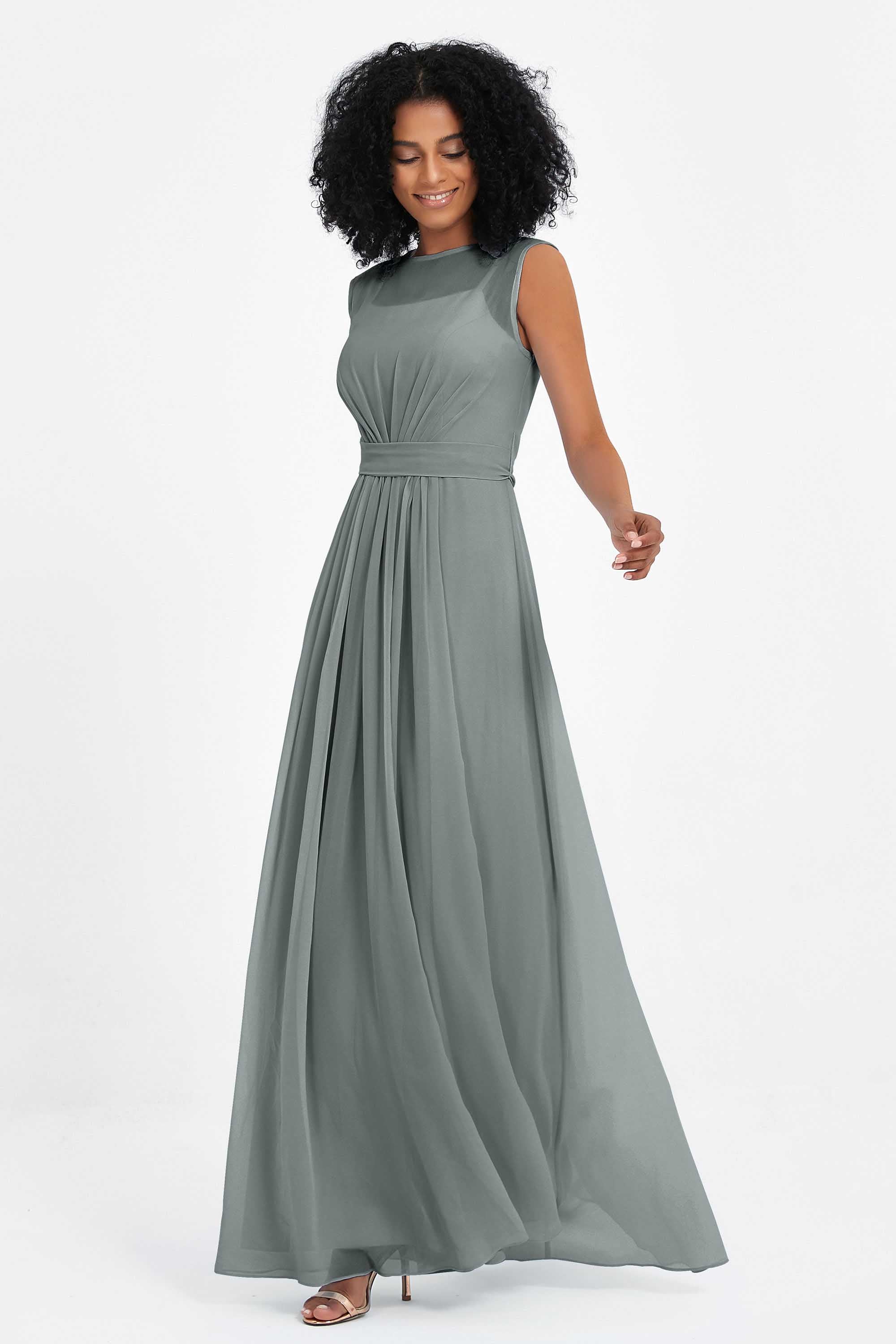 Illusion scoop neckline Chiffon bridesmaid dresses women's formal evening dress gowns