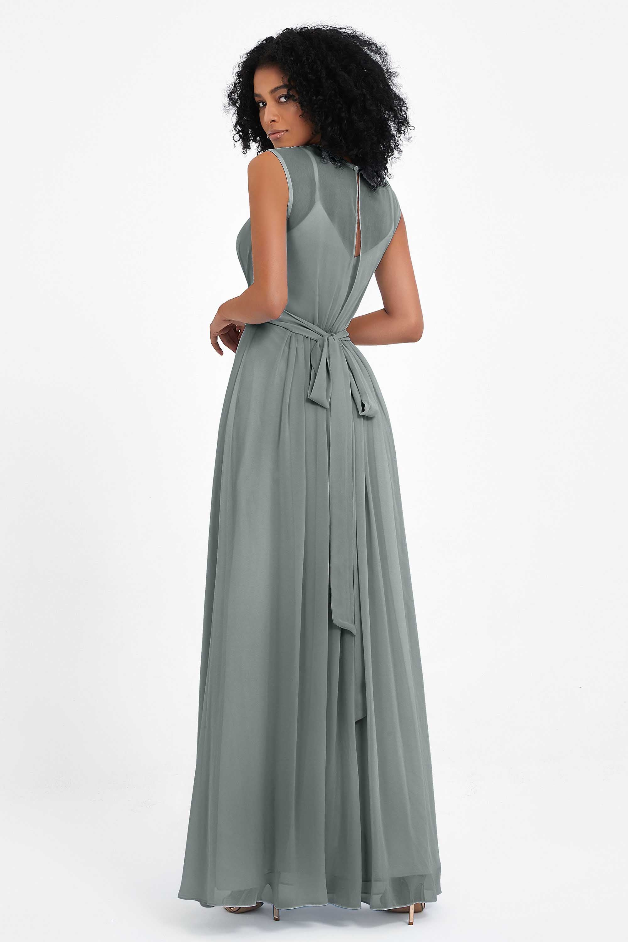 Illusion scoop neckline Chiffon bridesmaid dresses women's formal evening dress gowns