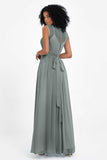 Illusion scoop neckline Chiffon bridesmaid dresses women's formal evening dress gowns