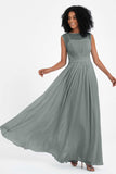 Illusion scoop neckline Chiffon bridesmaid dresses women's formal evening dress gowns