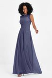 Illusion scoop neckline Chiffon bridesmaid dresses women's formal evening dress gowns