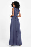 Illusion scoop neckline Chiffon bridesmaid dresses women's formal evening dress gowns