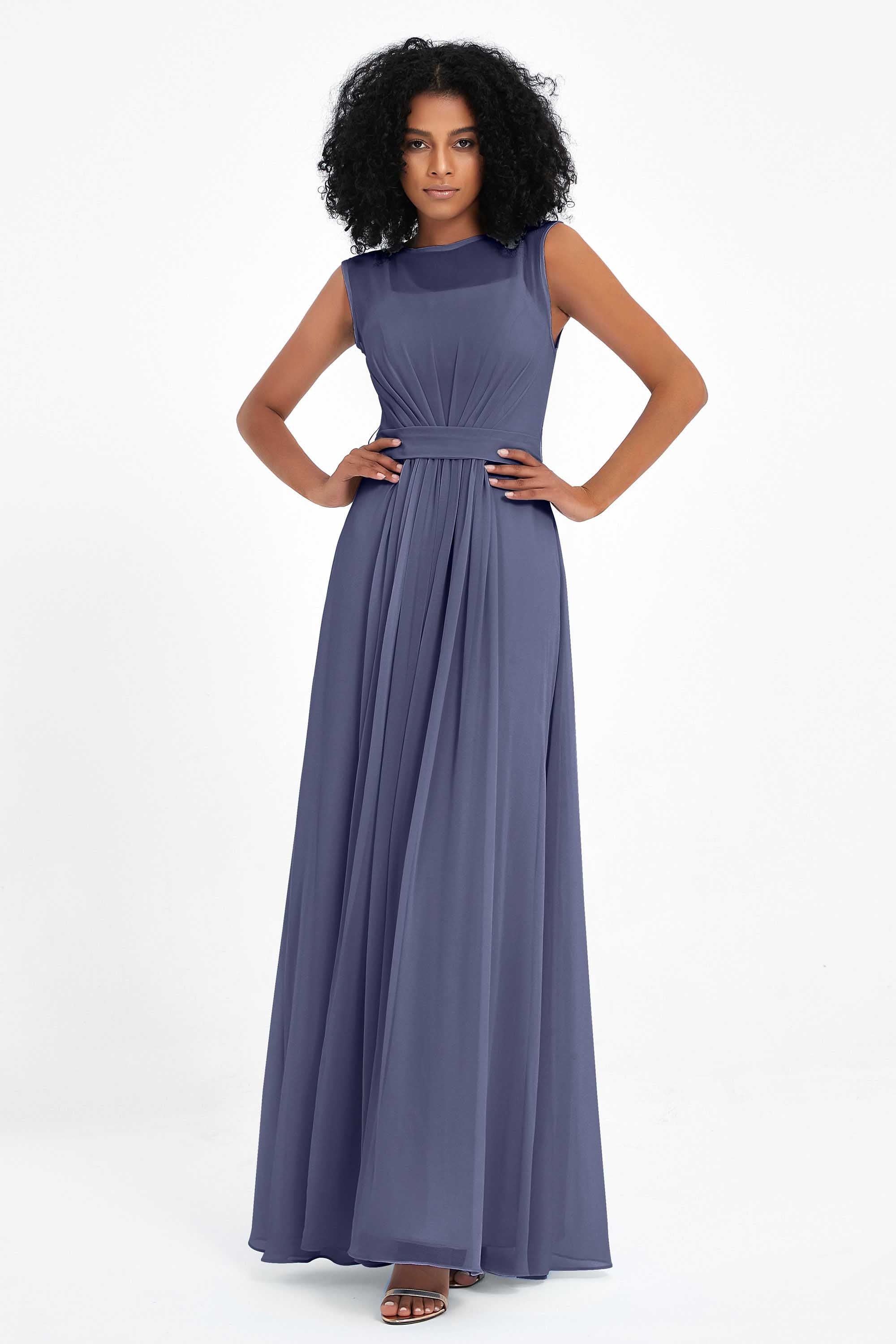 Illusion scoop neckline Chiffon bridesmaid dresses women's formal evening dress gowns