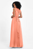 Illusion scoop neckline Chiffon bridesmaid dresses women's formal evening dress gowns