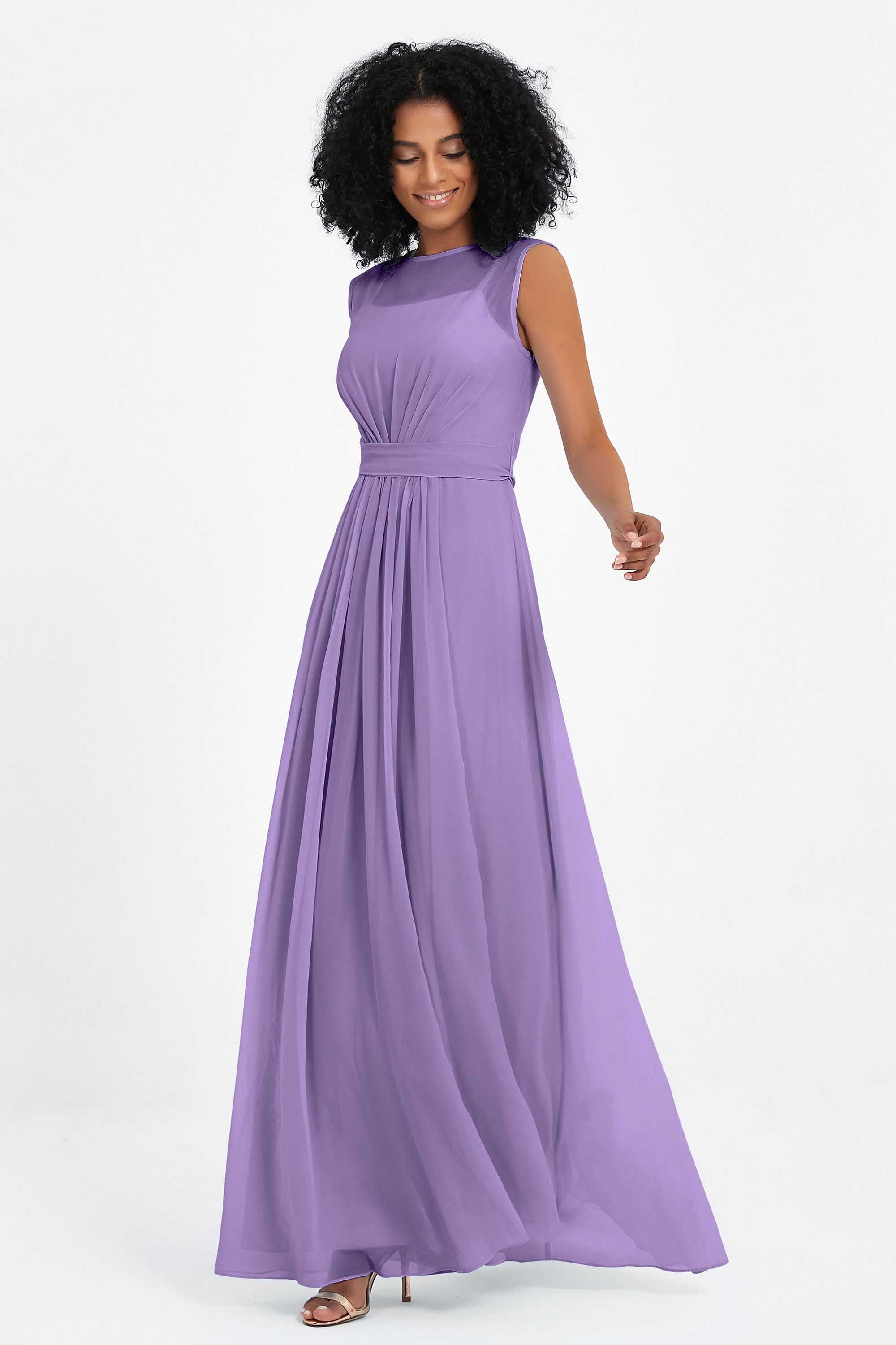 Illusion scoop neckline Chiffon bridesmaid dresses women's formal evening dress gowns