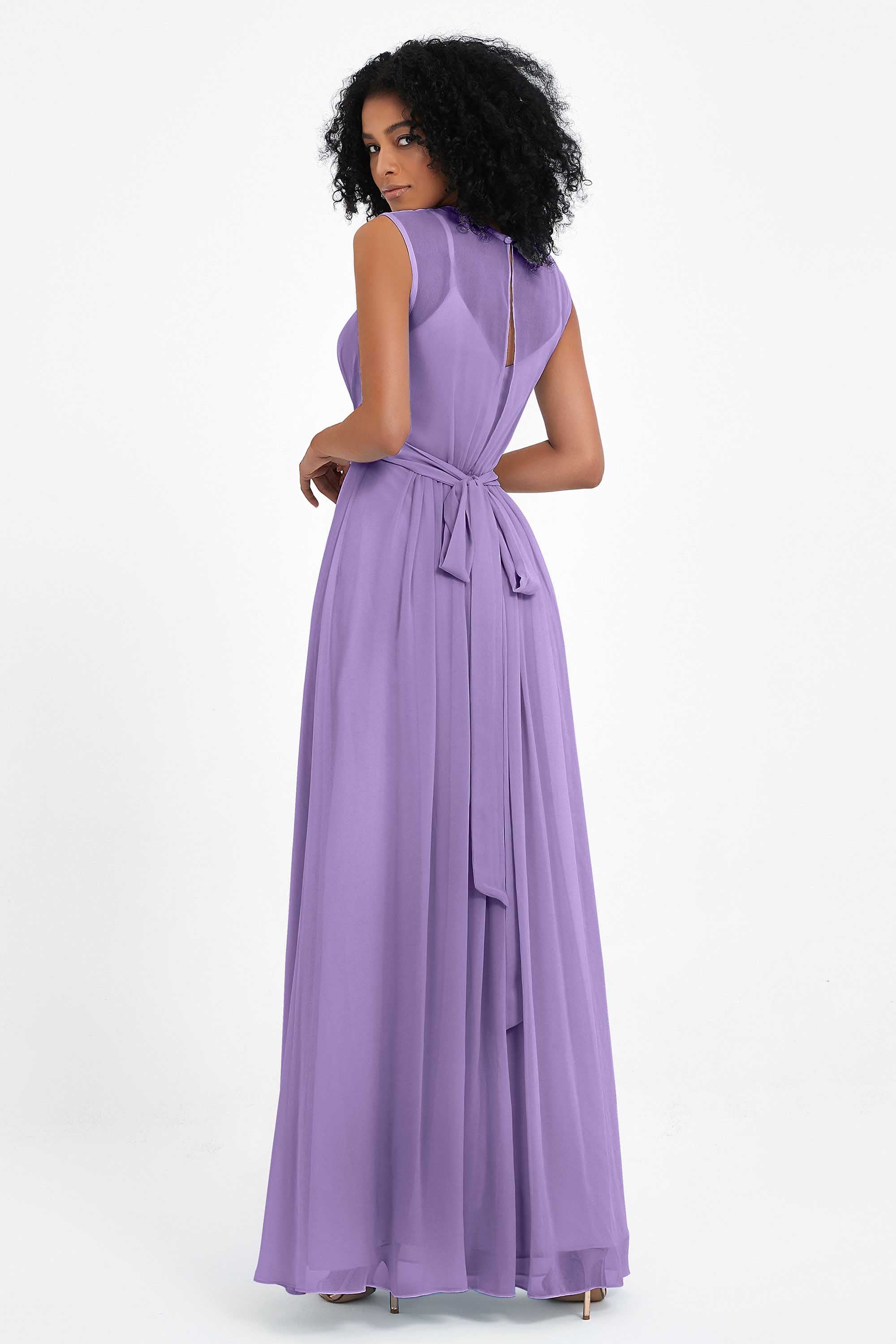 Illusion scoop neckline Chiffon bridesmaid dresses women's formal evening dress gowns