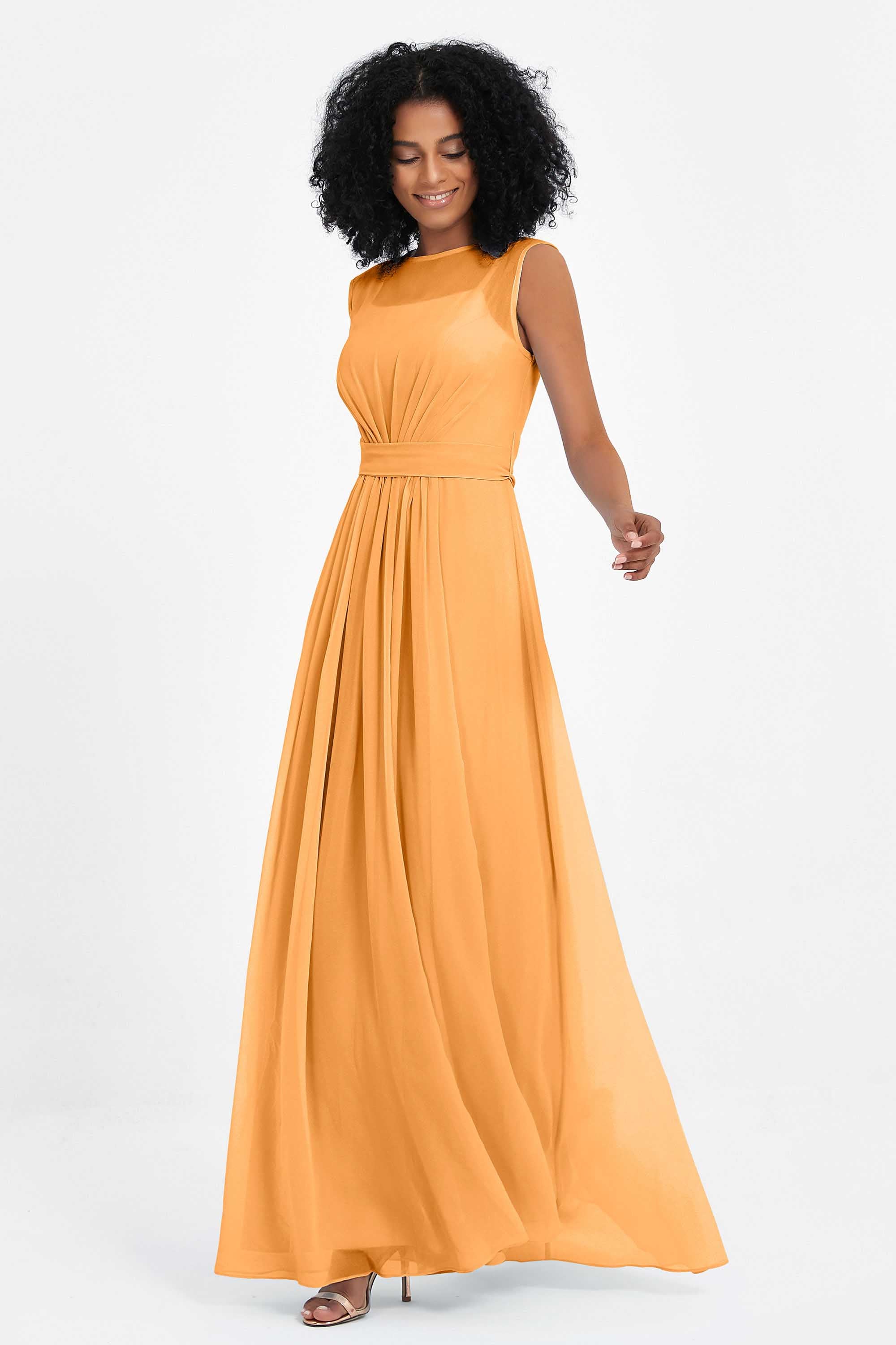 Illusion scoop neckline Chiffon bridesmaid dresses women's formal evening dress gowns