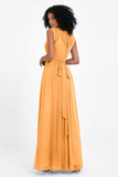Illusion scoop neckline Chiffon bridesmaid dresses women's formal evening dress gowns