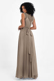 Illusion scoop neckline Chiffon bridesmaid dresses women's formal evening dress gowns