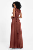 Illusion scoop neckline Chiffon bridesmaid dresses women's formal evening dress gowns