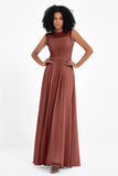 Illusion scoop neckline Chiffon bridesmaid dresses women's formal evening dress gowns