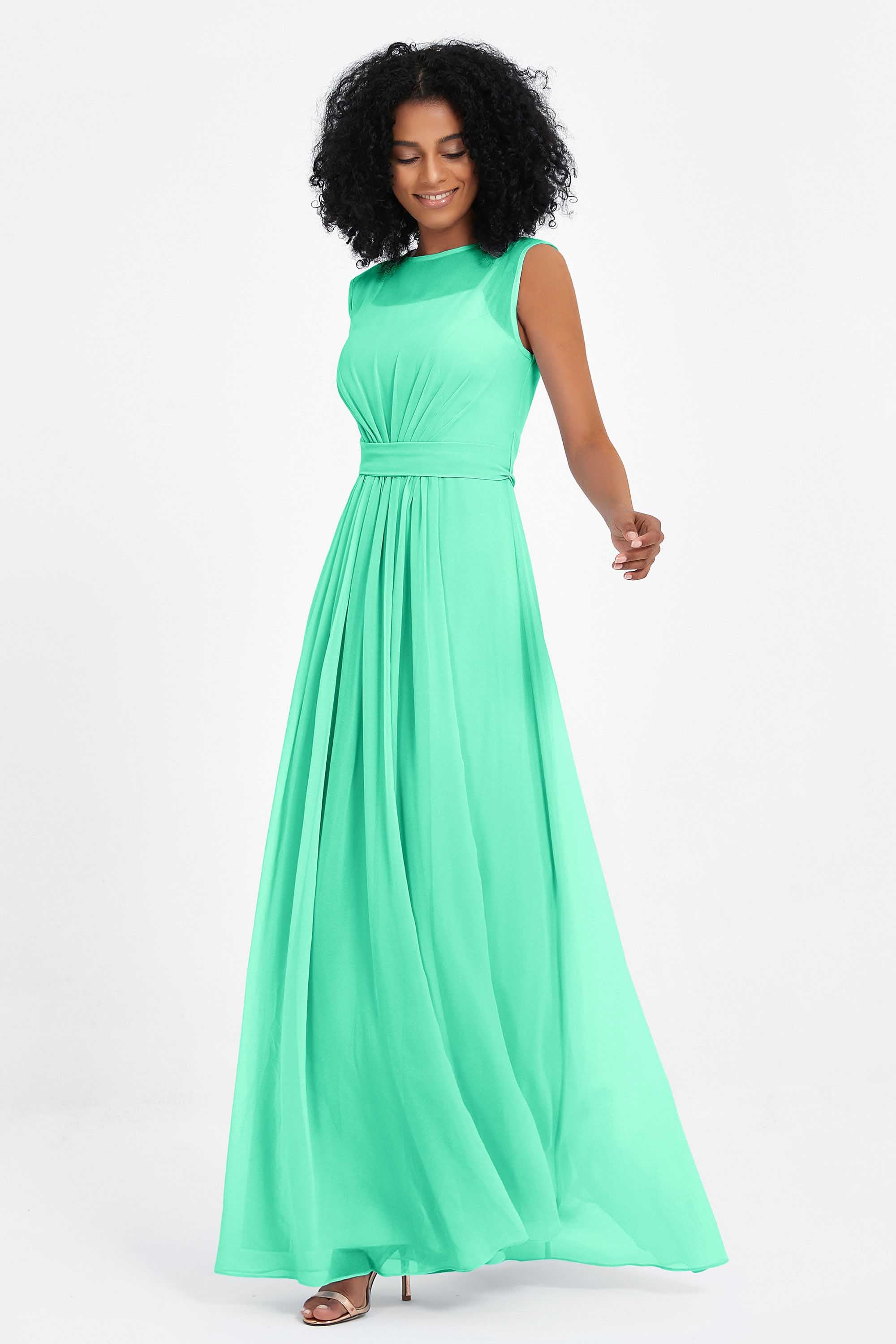 Illusion scoop neckline Chiffon bridesmaid dresses women's formal evening dress gowns