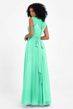 Illusion scoop neckline Chiffon bridesmaid dresses women's formal evening dress gowns