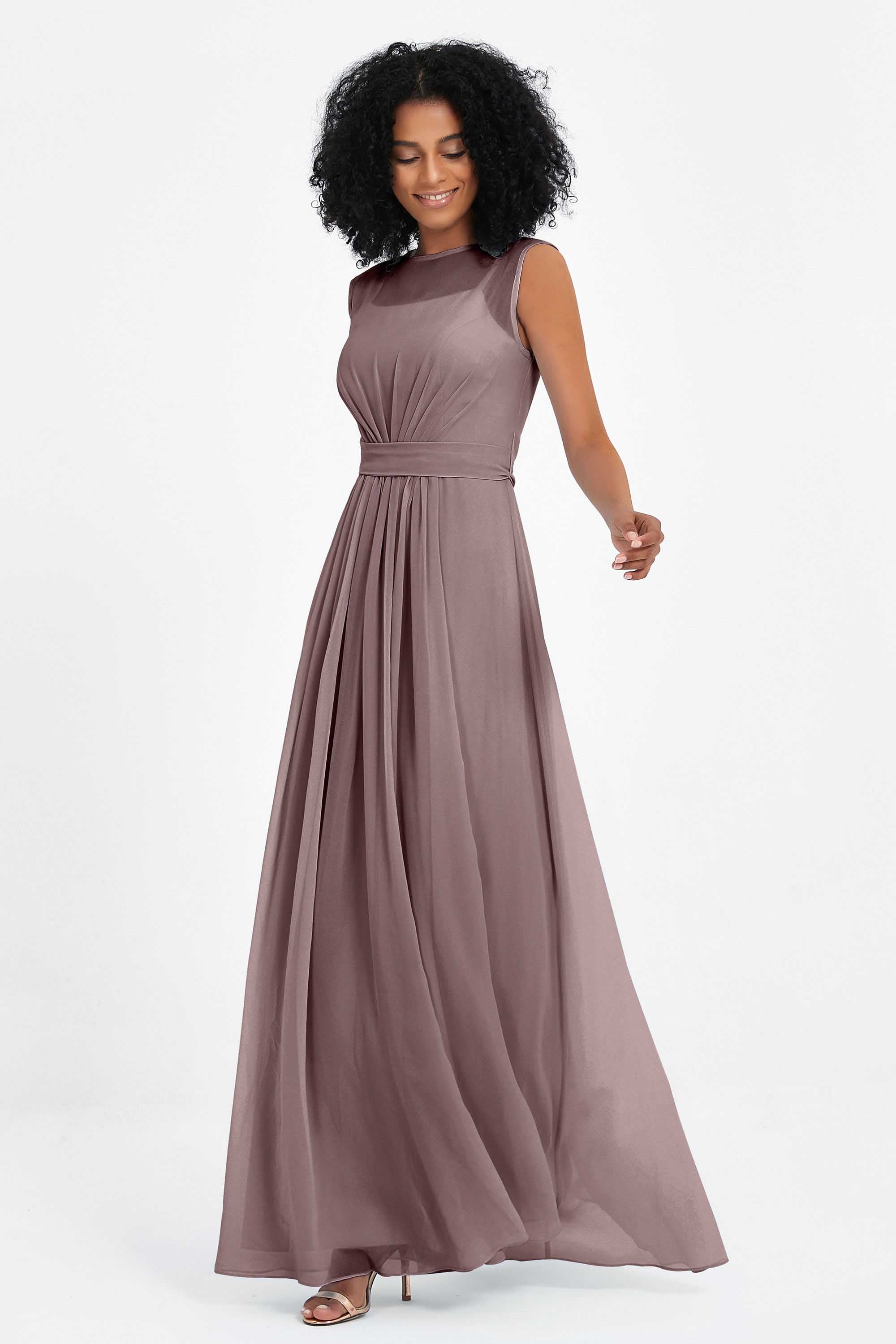 Illusion scoop neckline Chiffon bridesmaid dresses women's formal evening dress gowns