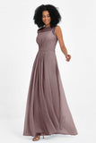 Illusion scoop neckline Chiffon bridesmaid dresses women's formal evening dress gowns