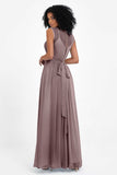 Illusion scoop neckline Chiffon bridesmaid dresses women's formal evening dress gowns
