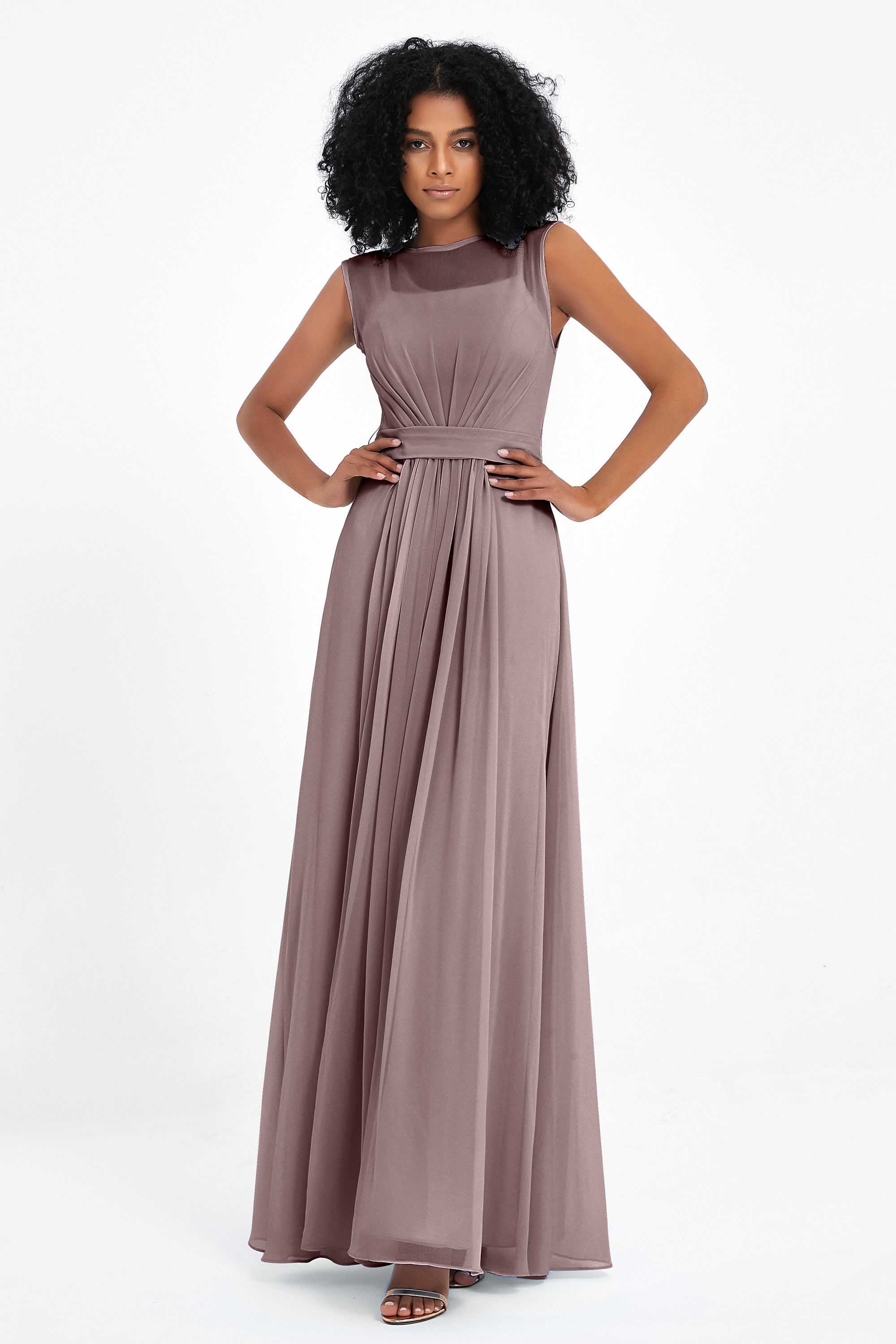 Illusion scoop neckline Chiffon bridesmaid dresses women's formal evening dress gowns