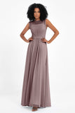 Illusion scoop neckline Chiffon bridesmaid dresses women's formal evening dress gowns