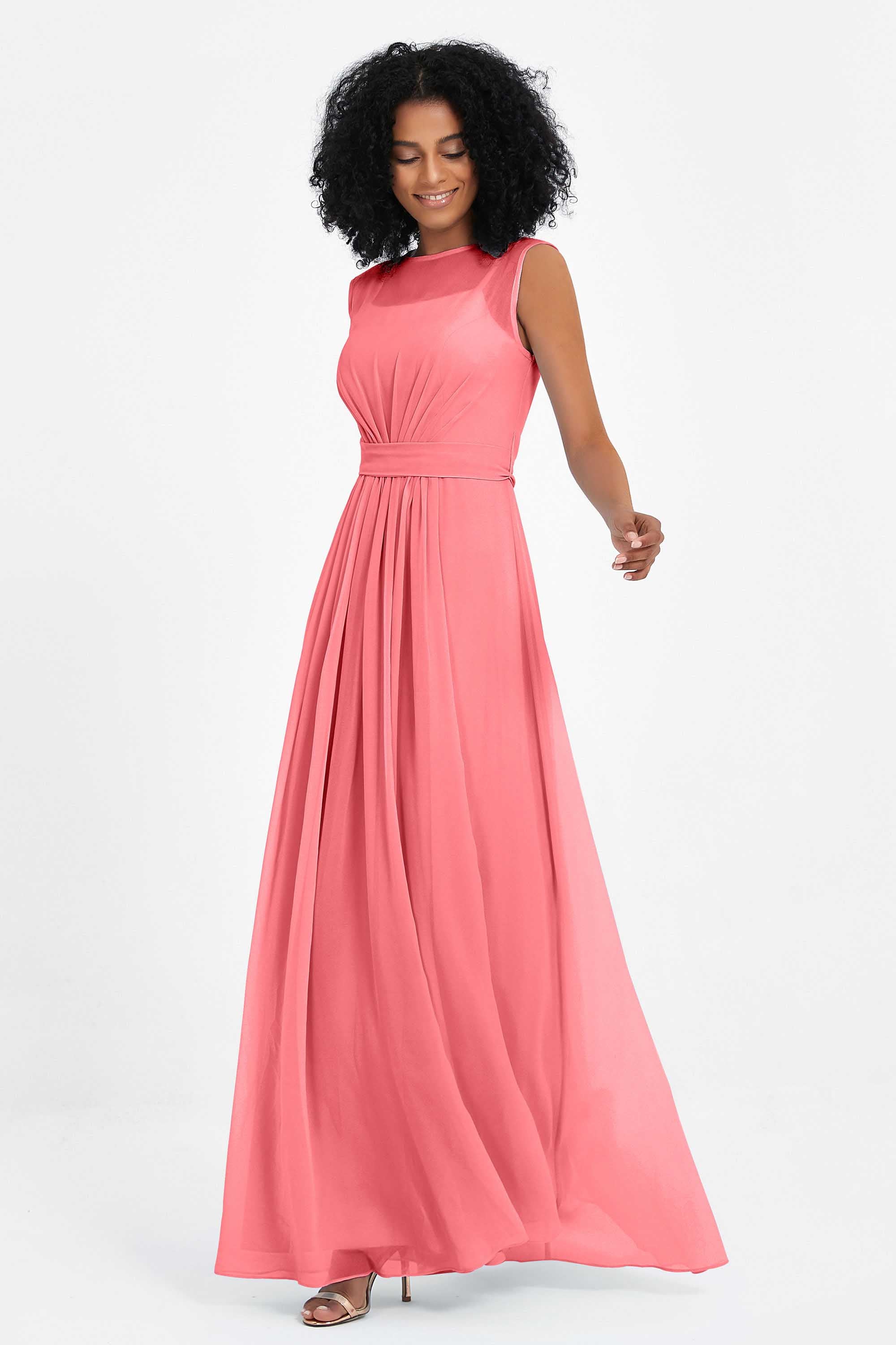Illusion scoop neckline Chiffon bridesmaid dresses women's formal evening dress gowns