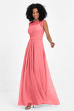 Illusion scoop neckline Chiffon bridesmaid dresses women's formal evening dress gowns