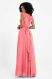 Illusion scoop neckline Chiffon bridesmaid dresses women's formal evening dress gowns