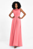 Illusion scoop neckline Chiffon bridesmaid dresses women's formal evening dress gowns