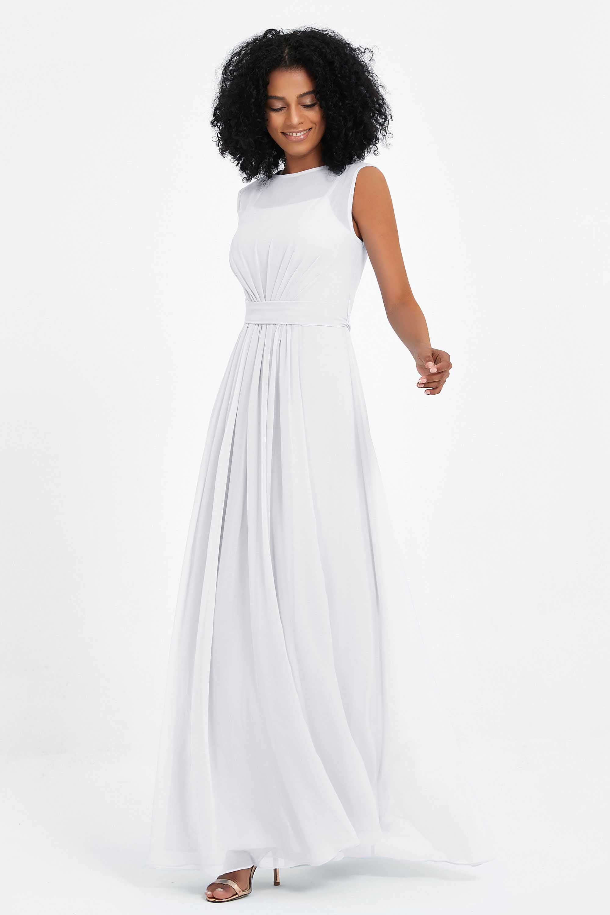 Illusion scoop neckline Chiffon bridesmaid dresses women's formal evening dress gowns